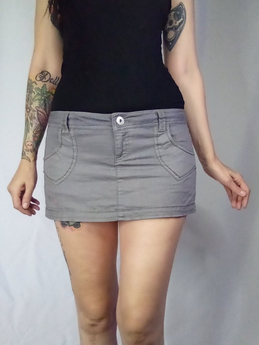 Garage Casual Deluxe Grey Denim Low Rise Mini Skort.